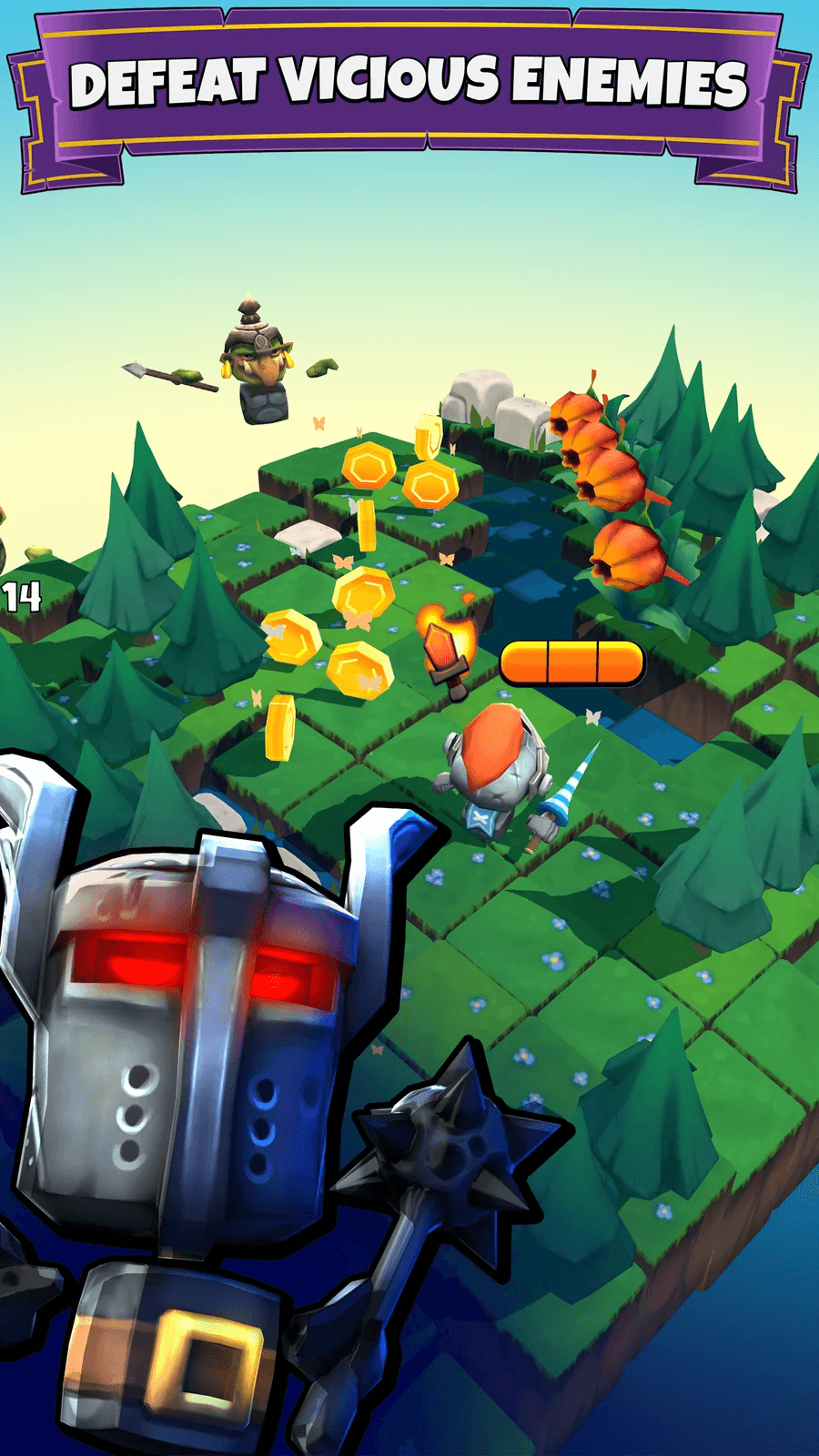 Forest run: the knight slashes enemies and collects coins
