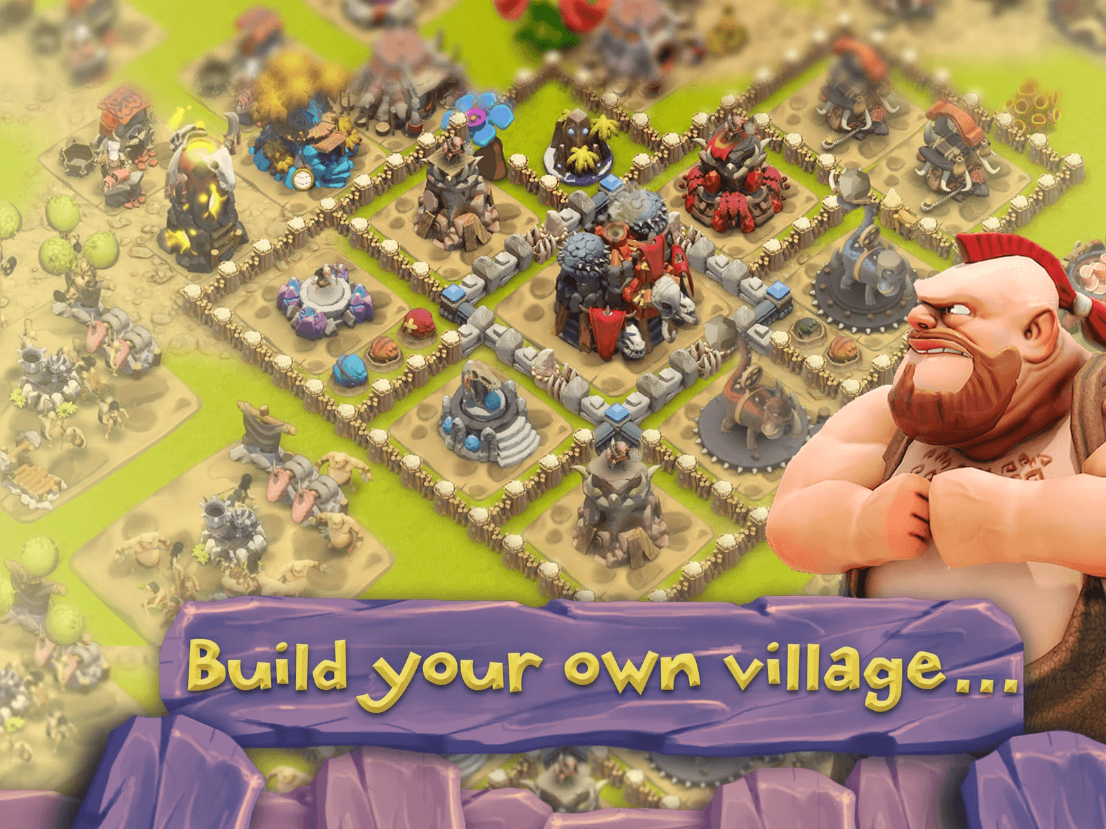 Building a prehistoric village, isometric view