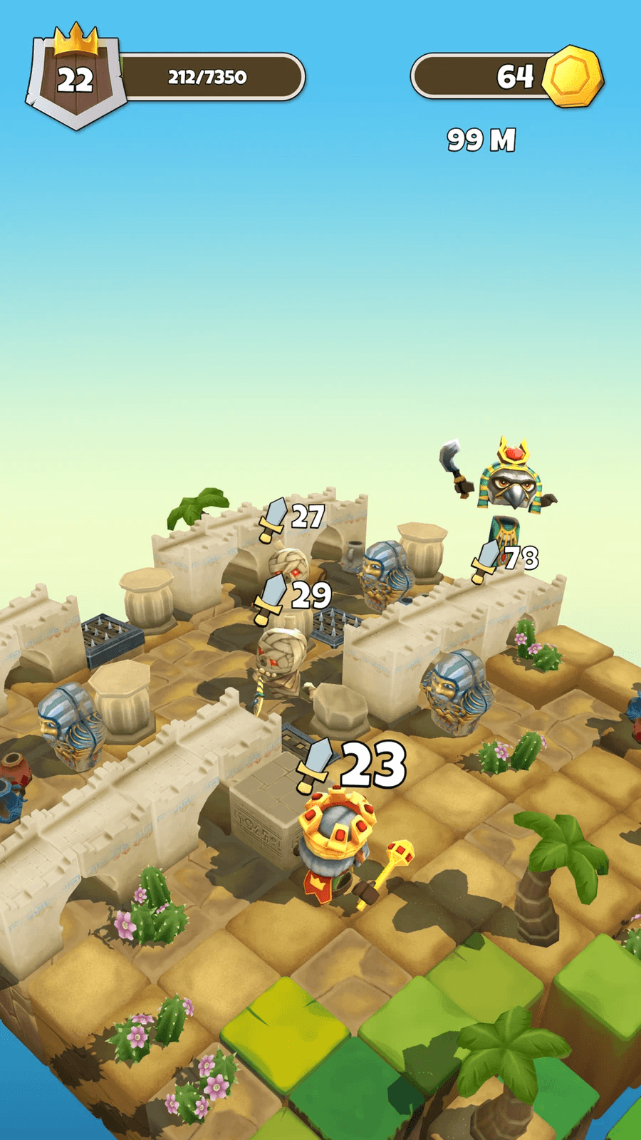Gameplay in a ruined-castle level with the in-game HUD